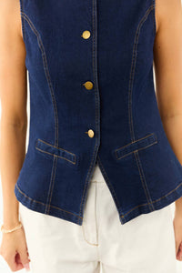 She + Sky - Stretched Denim Button Down Blazer Vest