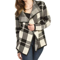 Papillon - Plaid Drape Cardigan With Leather Trim