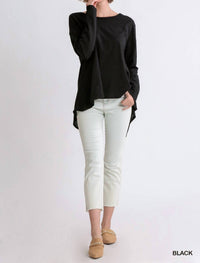 Umgee - Round Neck Slub Knit Woven Top