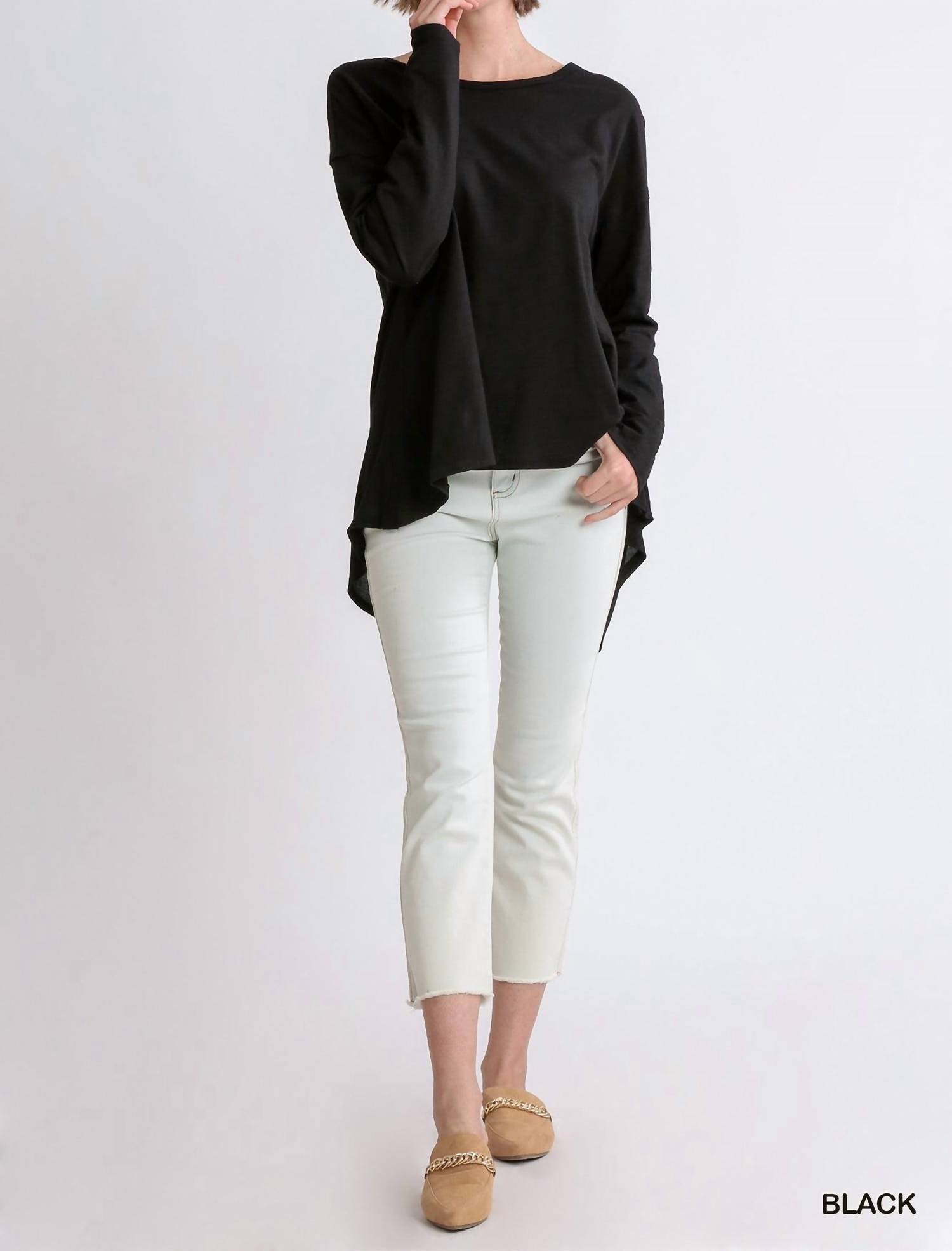 Umgee - Round Neck Slub Knit Woven Top