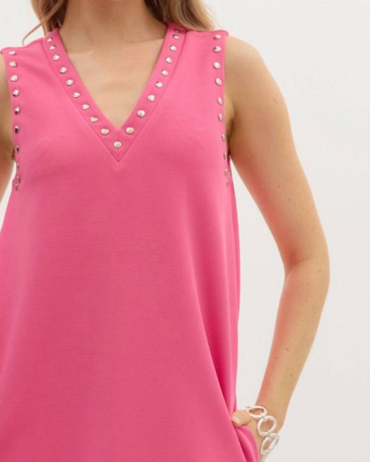 Entro - V Neck Cotton Dress With Grommets