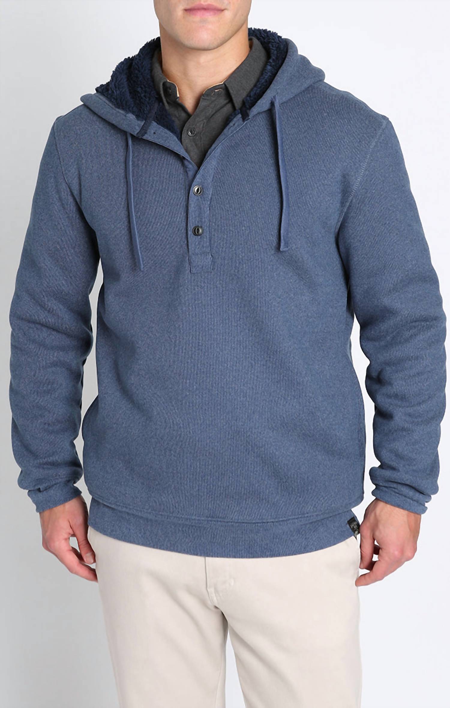 Jachs New York - Sherpa Lined Ultra Soft Ribbed Hooded Henley Sweatshirt