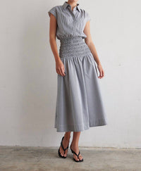 js71 Kya Midi Dress in black and white stripe - women's dress