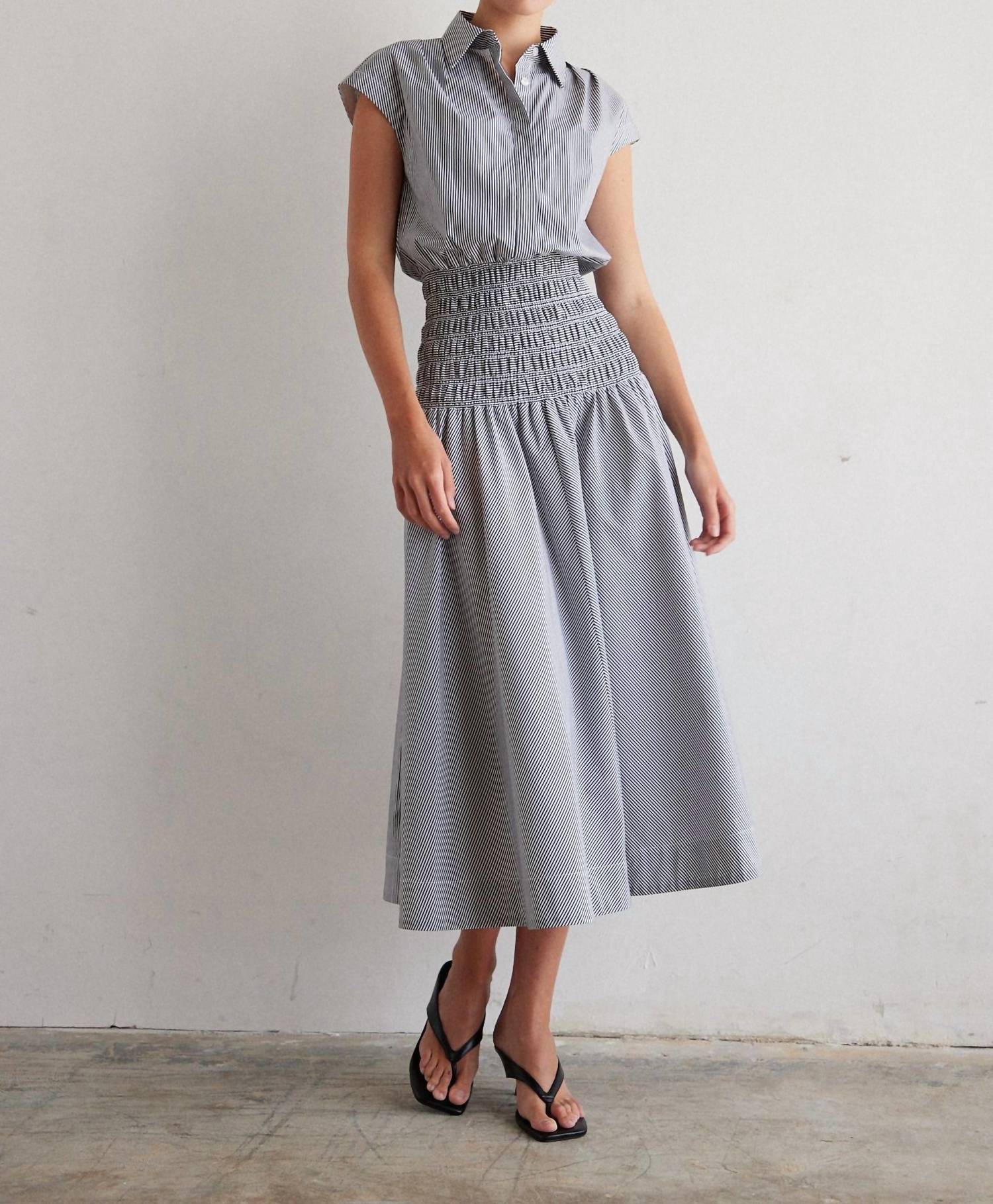 js71 Kya Midi Dress in black and white stripe - women's dress