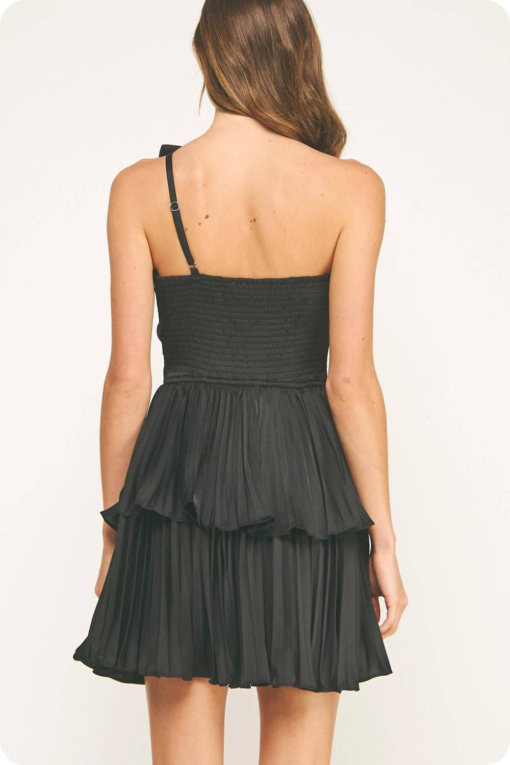 Strut & Bolt - Knotted Flower Satin Pleated Mini Dress