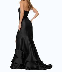 Sherri Hill Tiered Hem Strapless Dress in black - women's dress - detail view