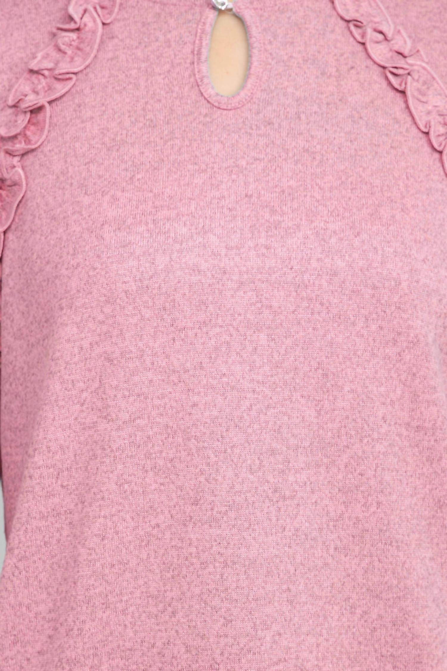 Tint & Shadow - Crew Neck Front Ruffle Detail Knit Top