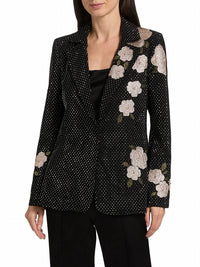 alice + olivia Macey Embellished Notch Lapel Blazer in black hematitie - women's jacket - detail view