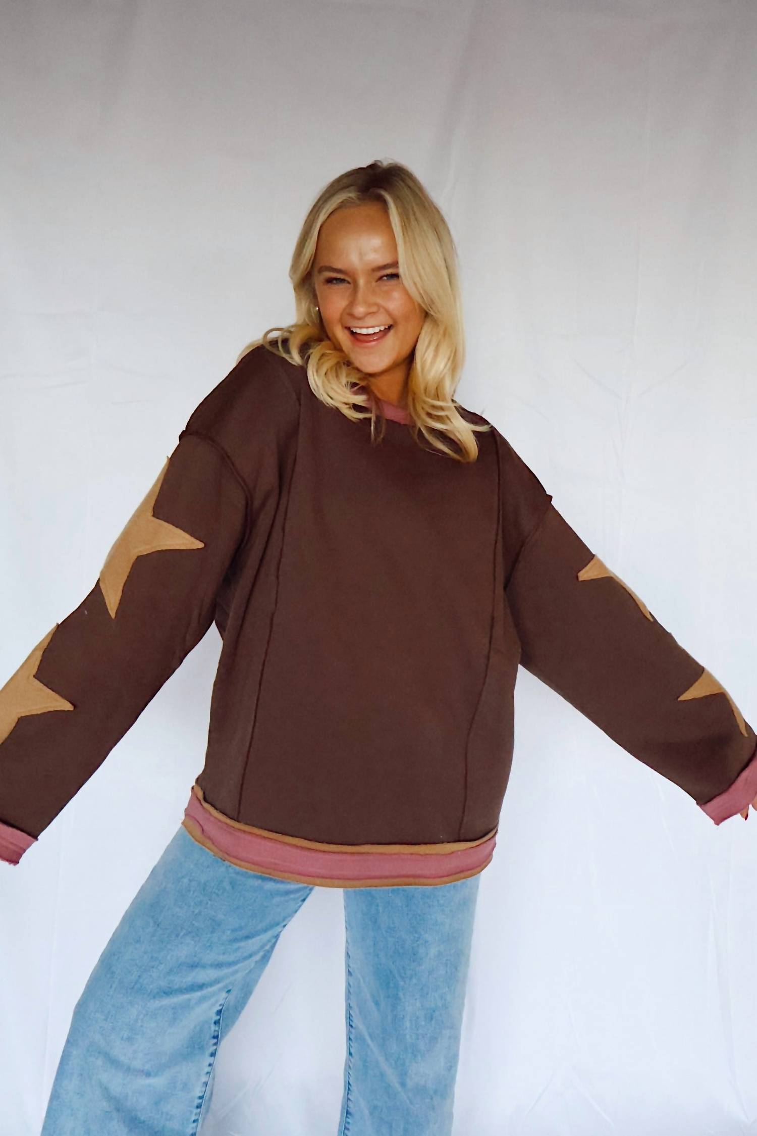 Bibi - Oversized Star Down Crewneck Top