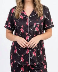 Shirley Stone - Short Sleeve Holiday Flamingo Pajama Set