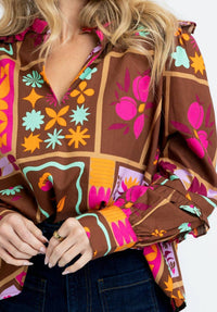 Karlie - Floral Frame V-neck Ruffle Top