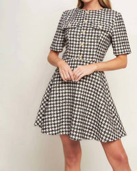 Flying Tomato - Tilde Short Sleeve Button Tweed Mini Dress
