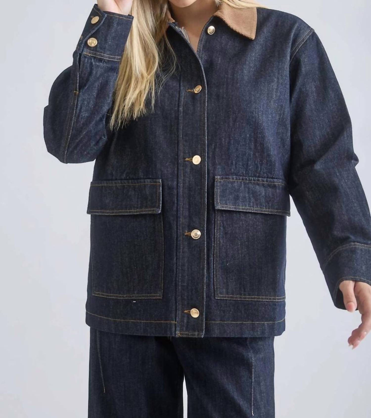 Blu Pepper - Oversize Corduroy Collar Shirt Jacket