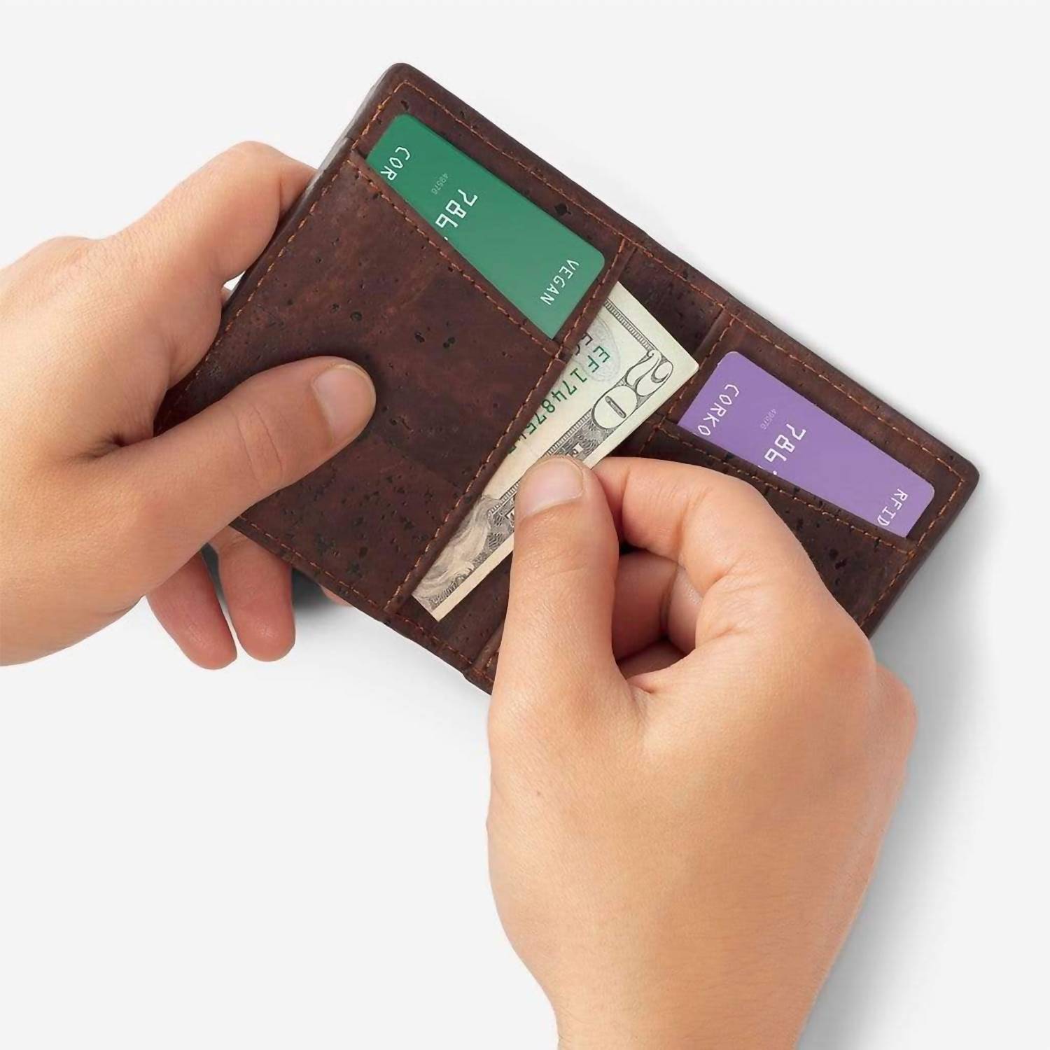 Corkor Men's Cork Minimalist Bi-fold Wallet in brown - men's bag - alternate view