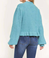 Adora - Puff Sleeve Button Down Sweater Cardigan