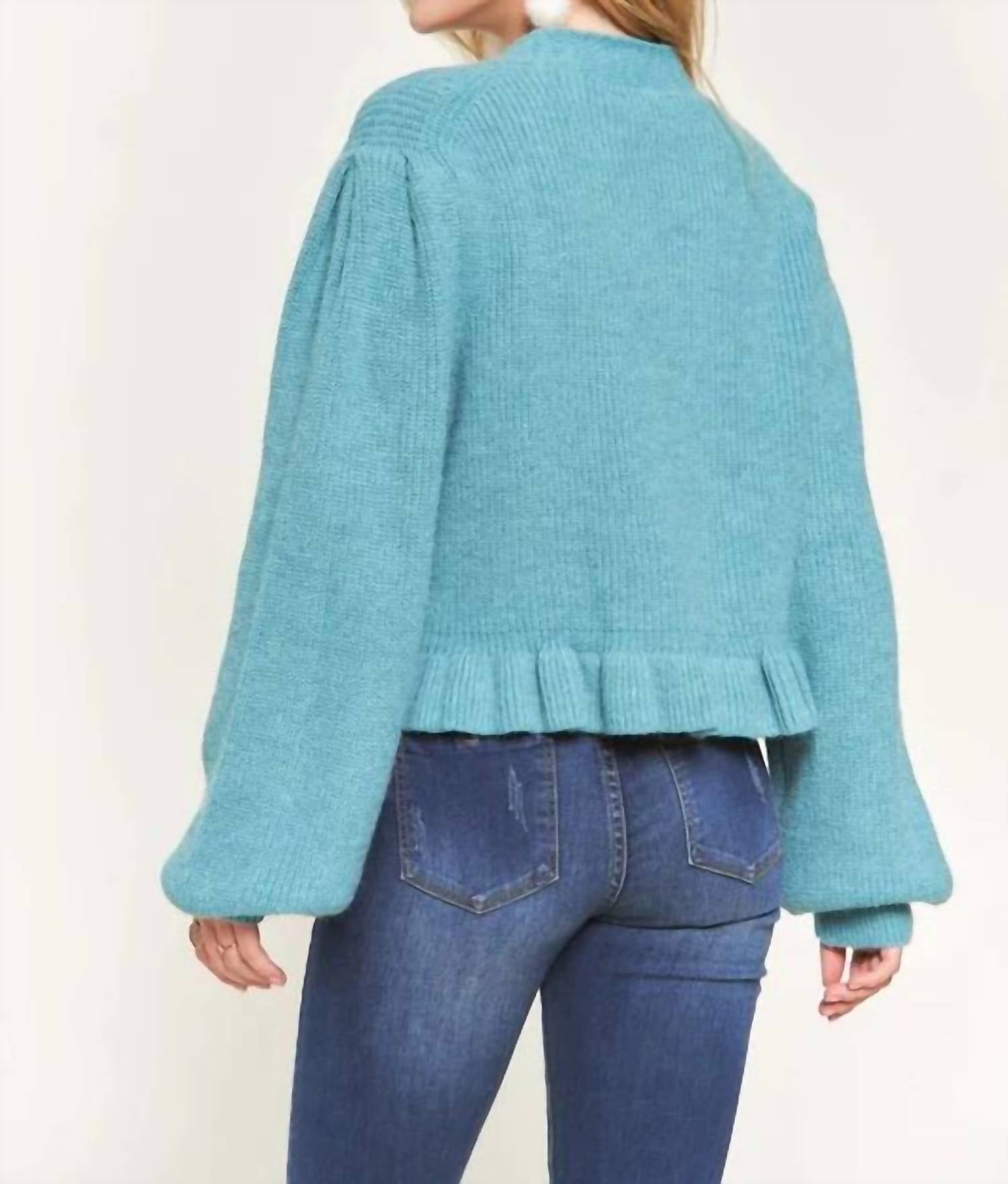 Adora - Puff Sleeve Button Down Sweater Cardigan