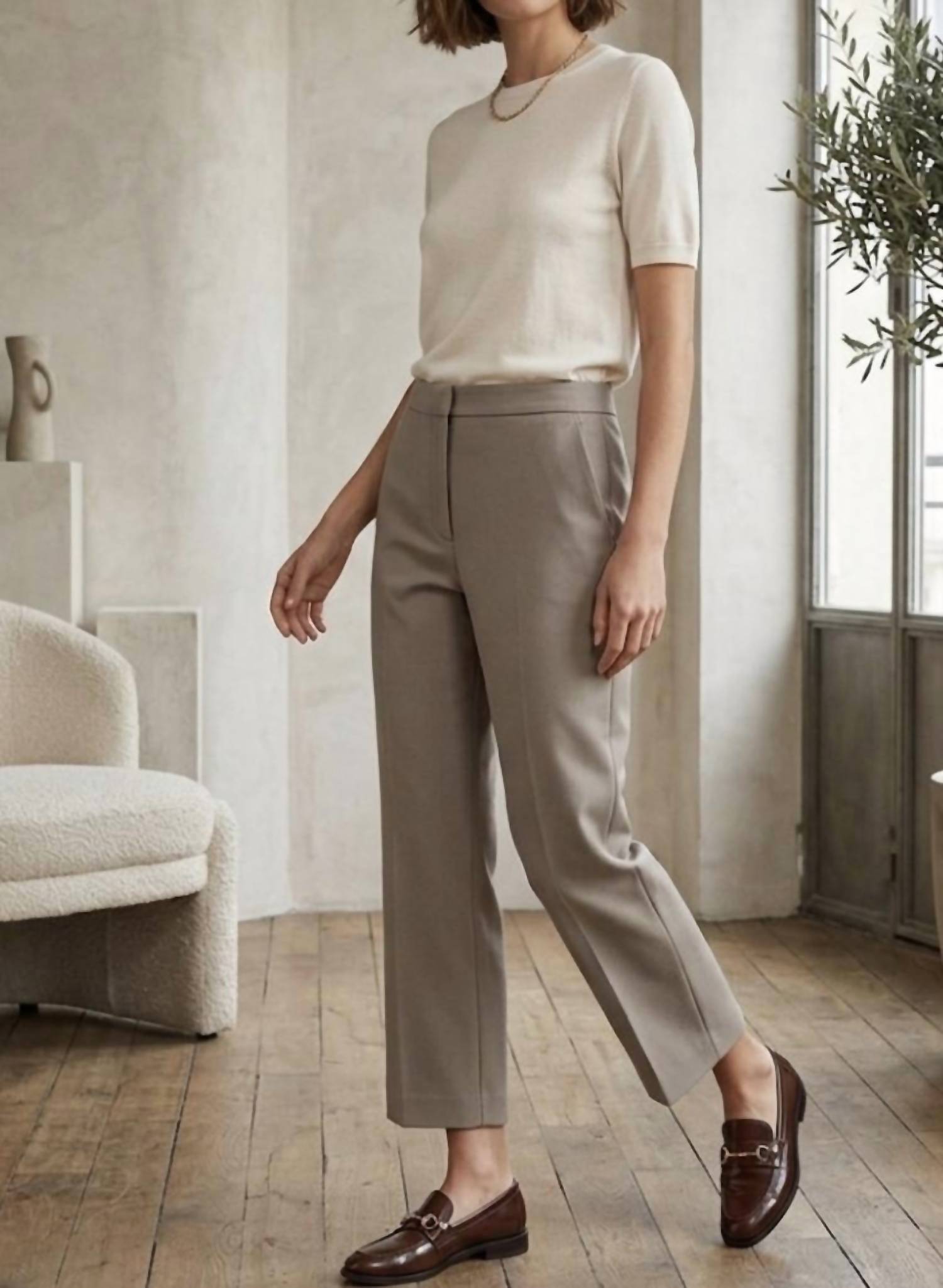 Loulou de Saison Women's Cropped Trouser in khaki 1 - women's pants