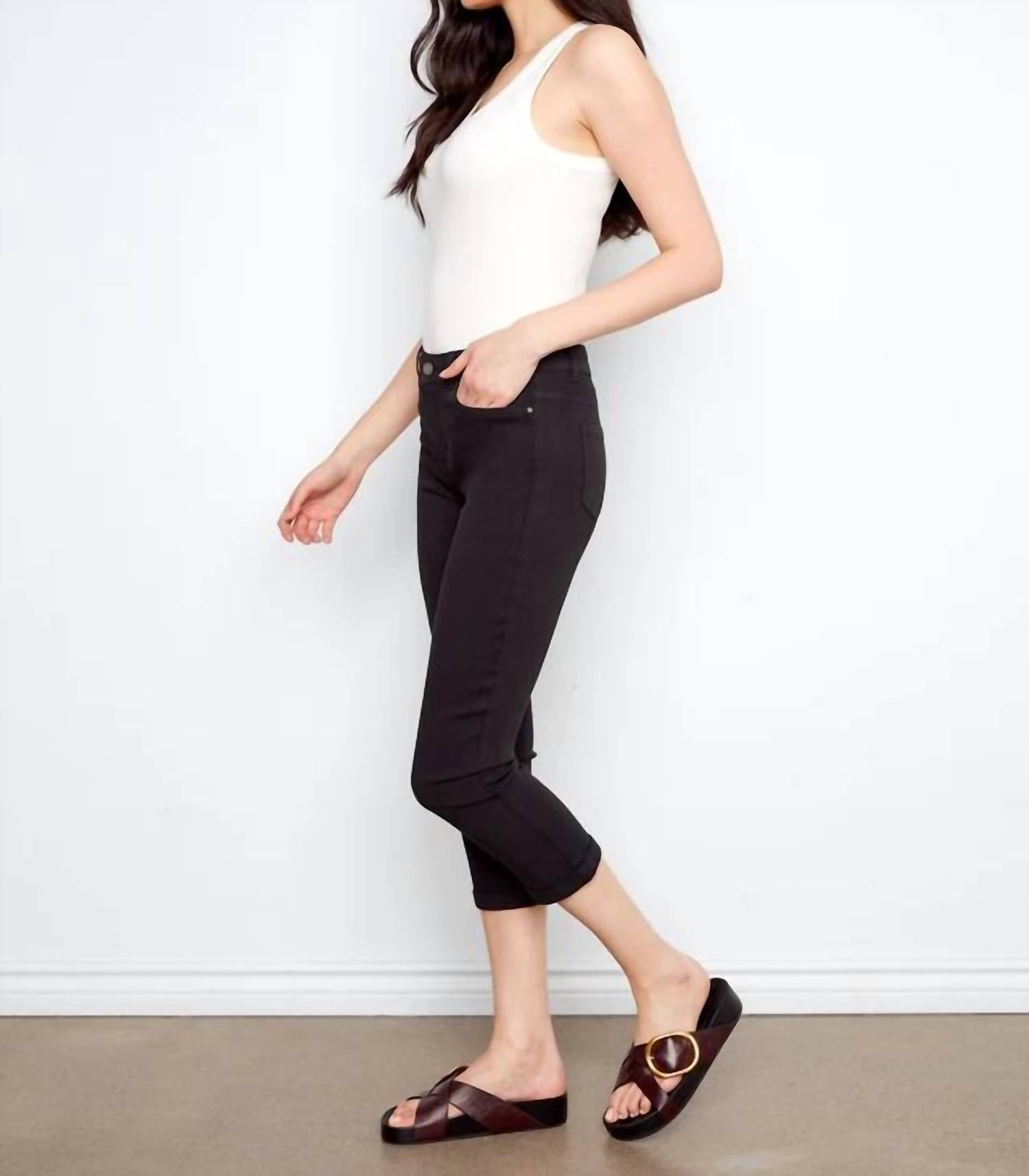 Charlie B - Cuffed Cropped Slim Leg Twill Pants