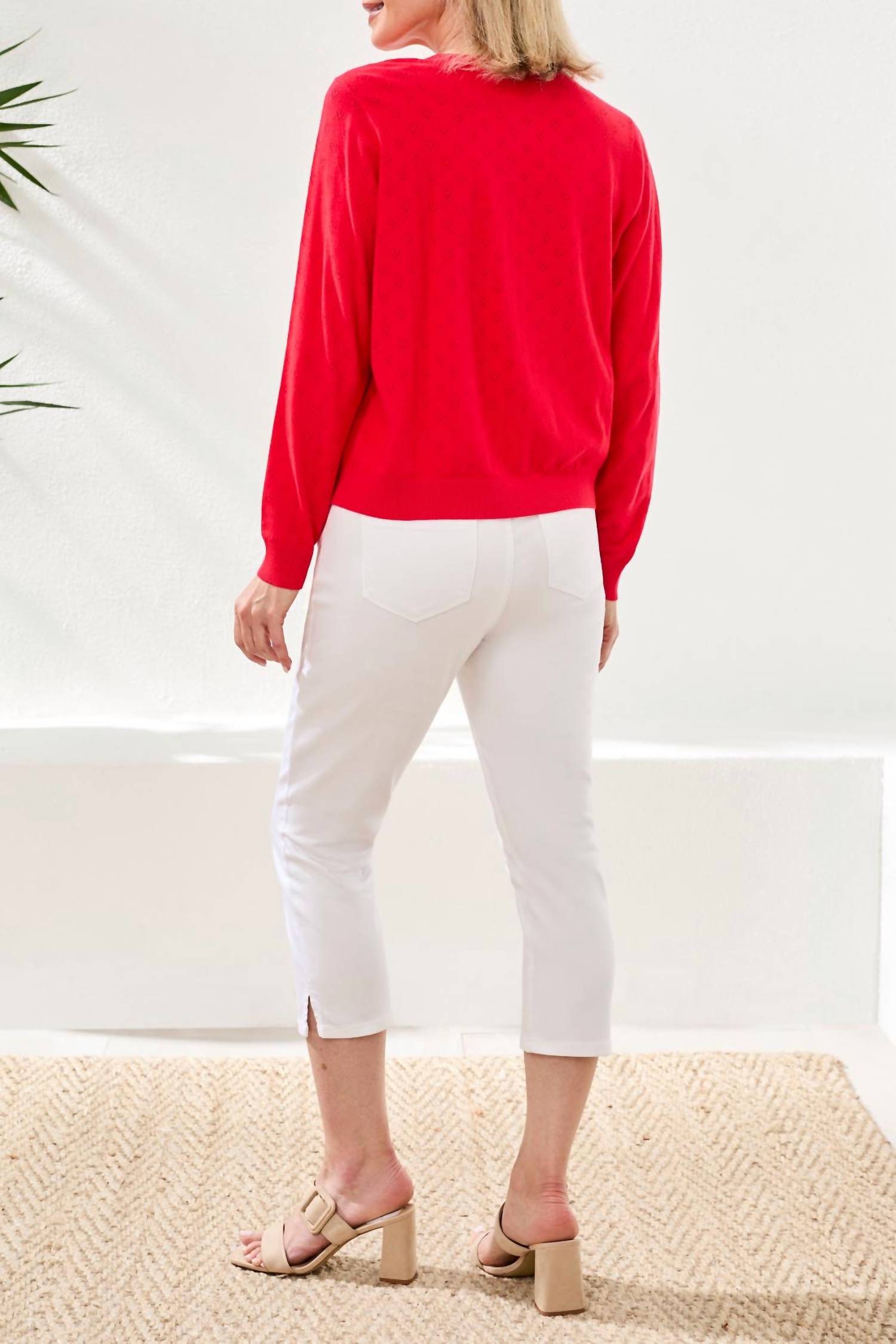 TRIBAL Button Down Front Pointelle Cardigan in rouge - women's cardigan - detail view