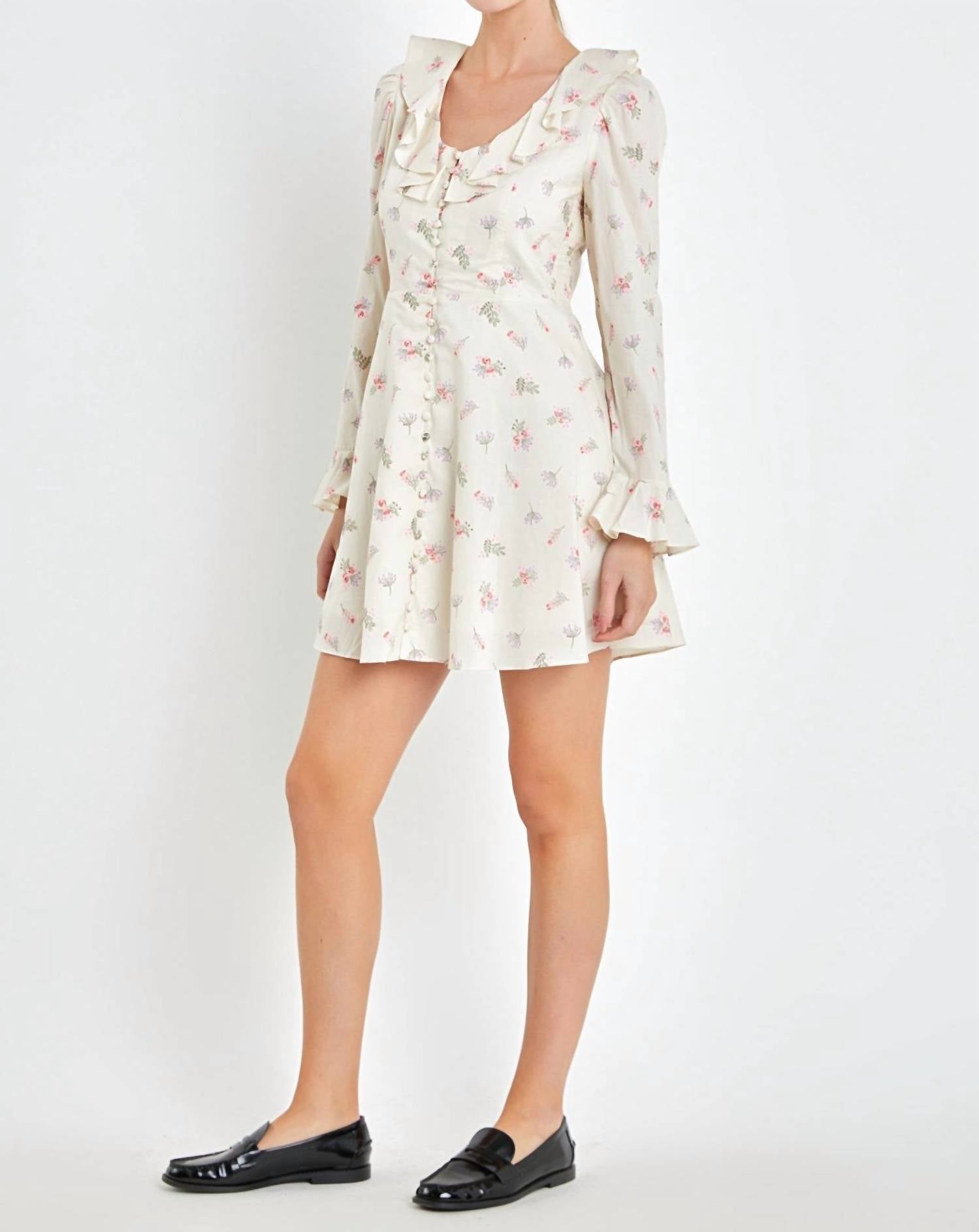 English Factory - FLORAL RUFFLED NECK DRESS