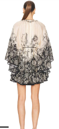 Zimmermann Rhiannon Lantern Mini Dress in cream black - women's dress - detail view