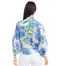 Karen Kane Fallon Floral Print Tie Front Top in blue - women's blouse - alternate view