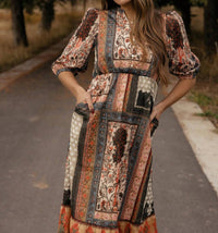 Polagram - Patchwork Long Sleeve Maxi Dress - Plus