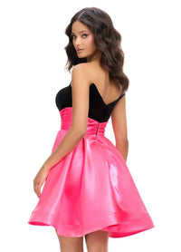 ASHLEYlauren Strapless Fitted Velvet Skirt Dress in black hot pink - women's dress - alternate view