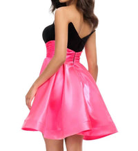 ASHLEYlauren Strapless Fitted Velvet Skirt Dress in black hot pink - women's dress - detail view