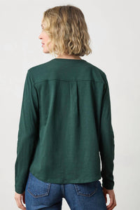 Lilla P Mandarin Collar Button Down Shirt in spruce - women's shirt - alternate view