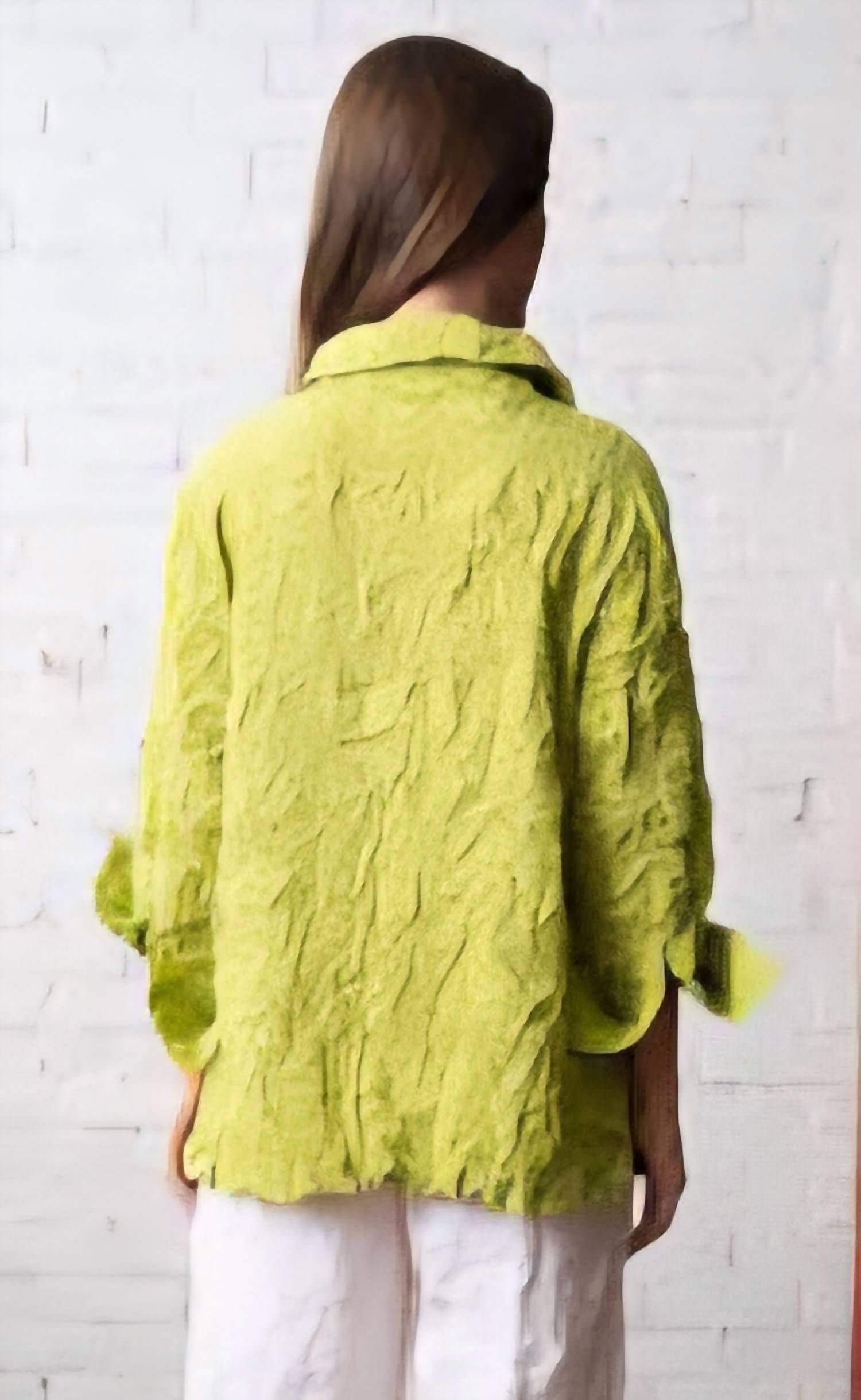 Olivia by Habitat Scrunch Collar Jacket in lime - women's blouse - detail view