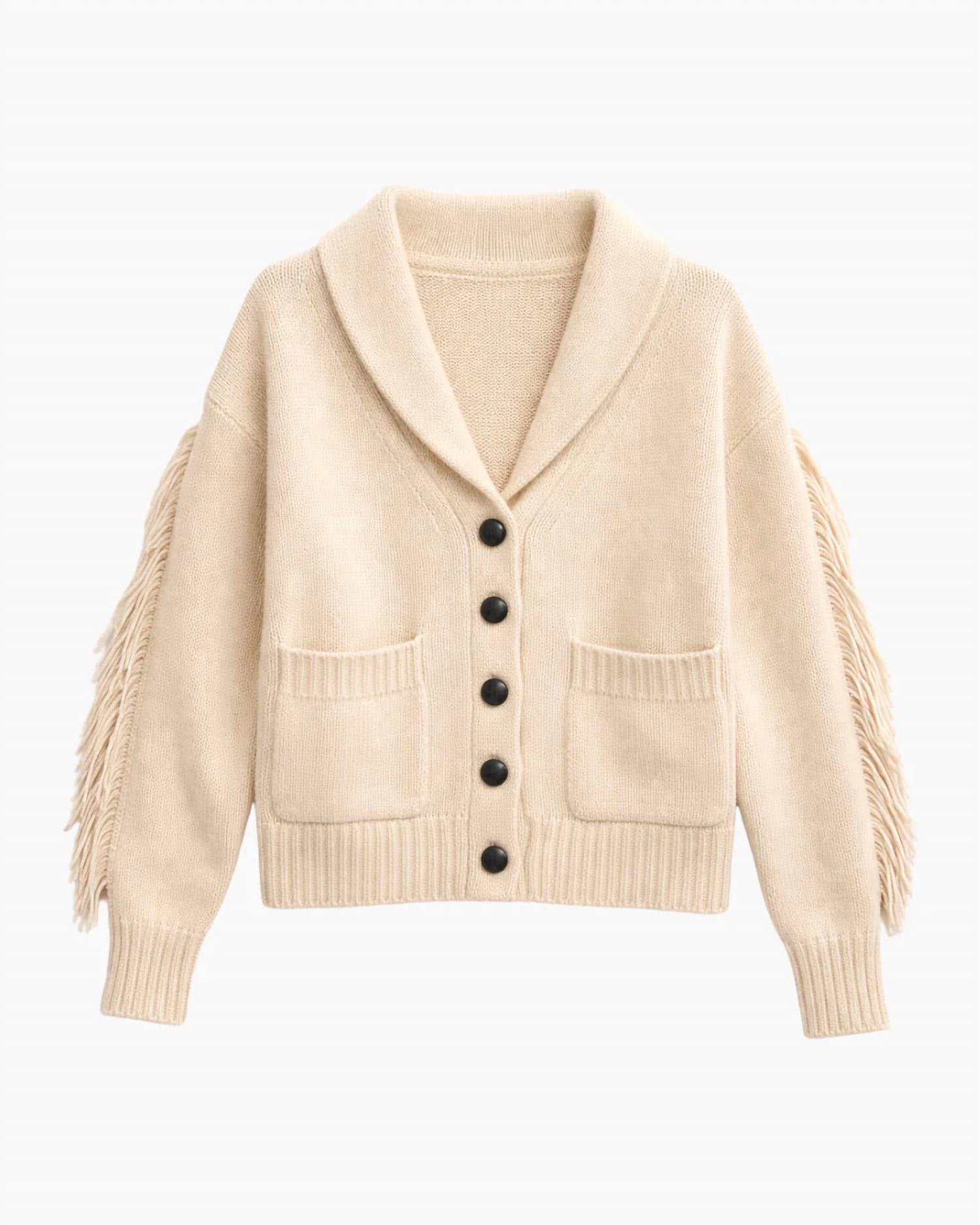 White + Warren - CASHMERE BLEND LUXE FRINGE COATIGAN