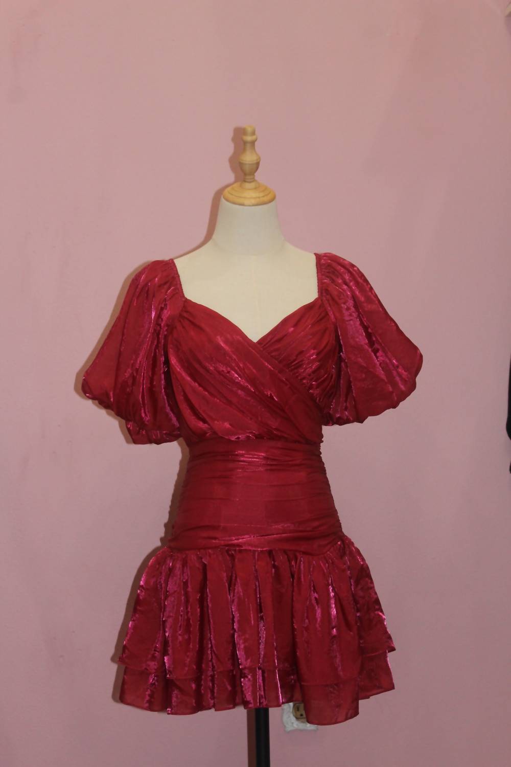 STORIA Women's Metallic Sheen Ruched Mini Dress in berry - women's dress