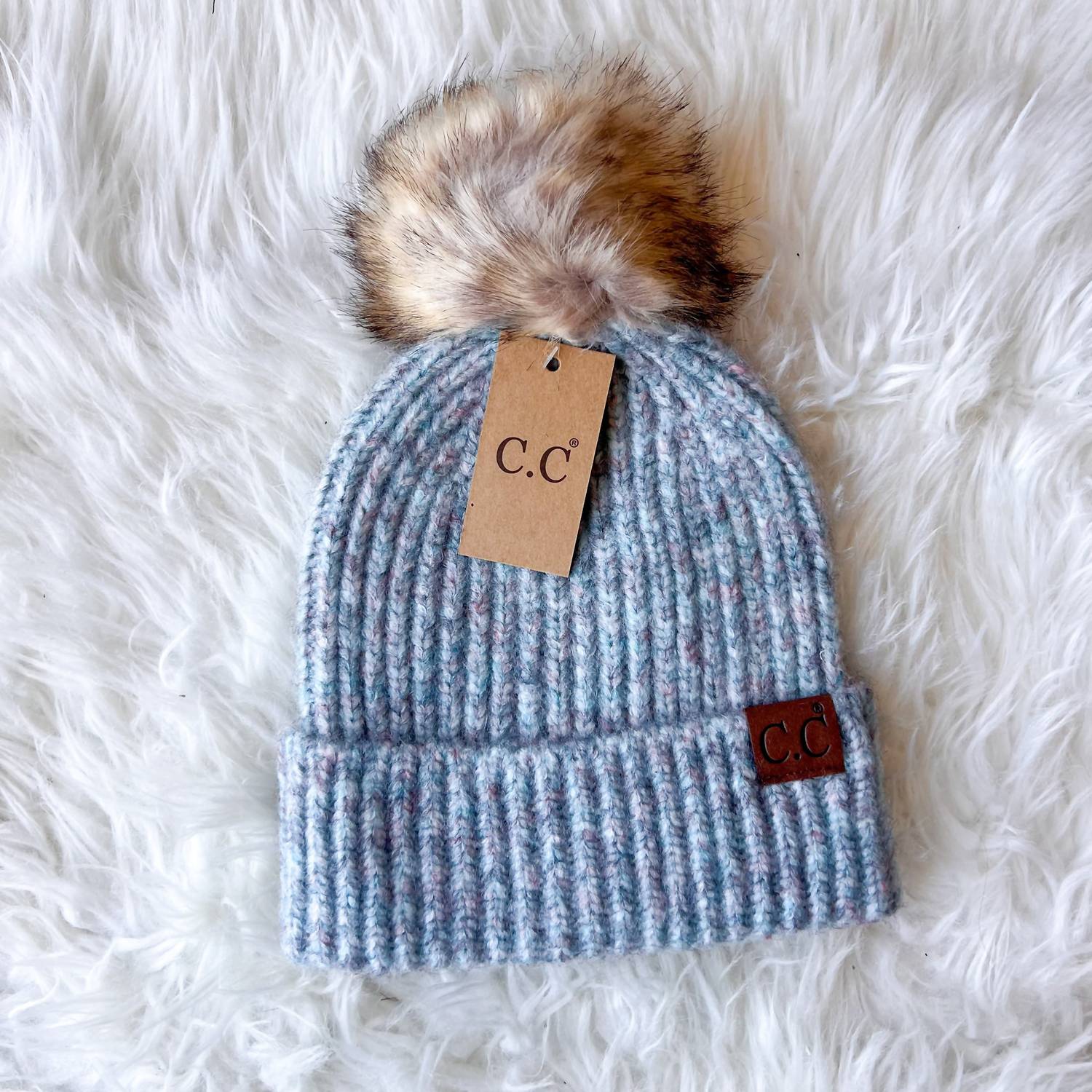Cc Beanies - Women's Soft Ribbed Fur Pom Beanie
