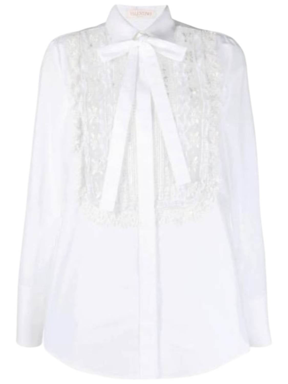 Valentino Lace-bib Tailored Shirt in white - women's blouse - view 4