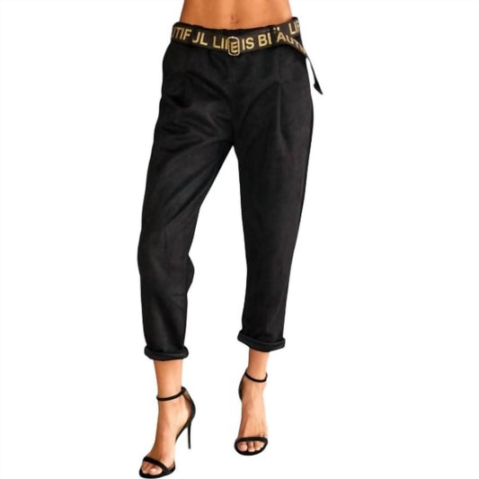 Venti6 - Renata Darted Faux Suede Elastic Waist Pant With Belt