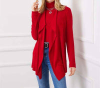 Karen Kane Long Sleeve Ribbed Drape Front Cardigan in red - women's cardigan - view 4