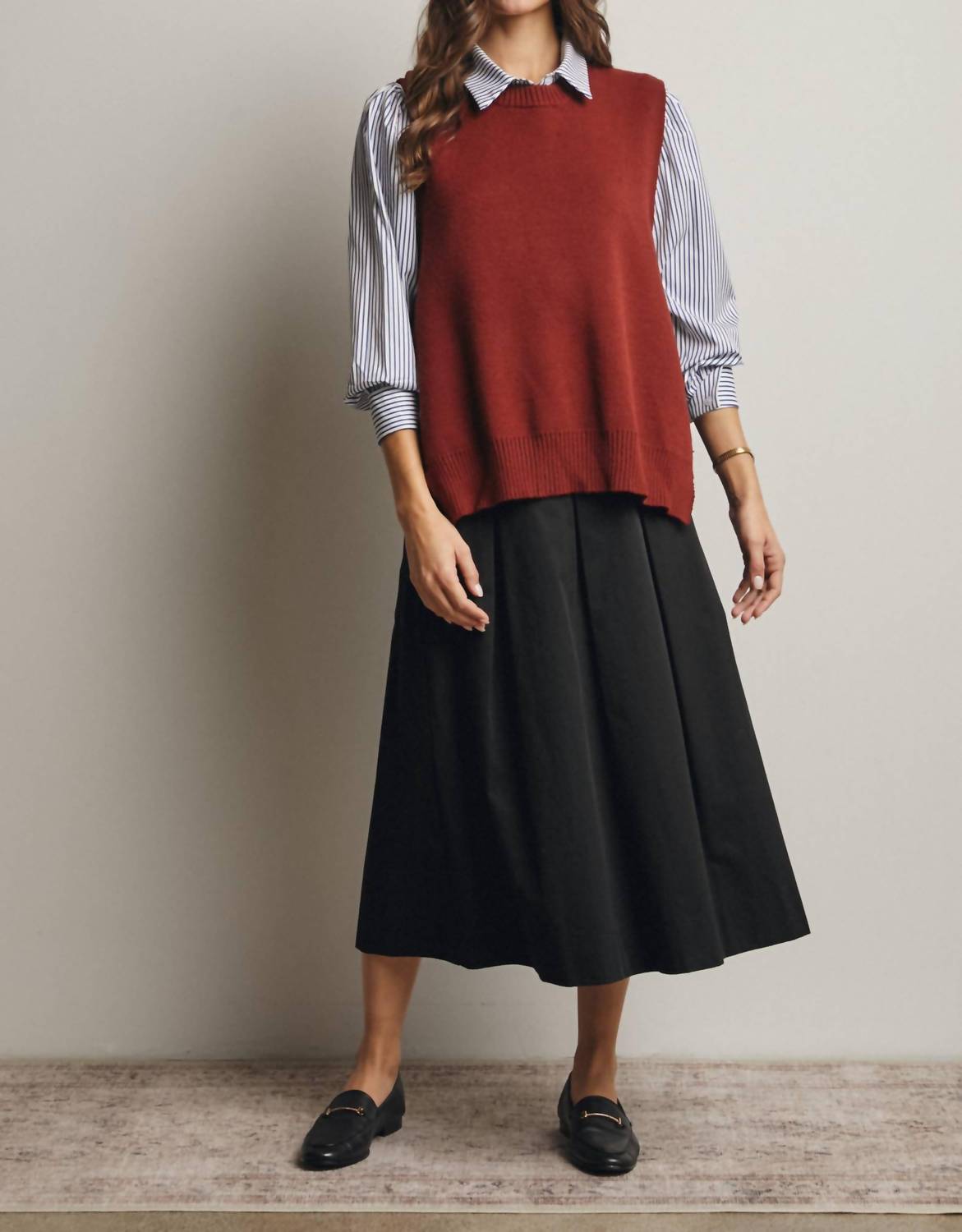 Forte - Pleated A-Line Midi Skirt