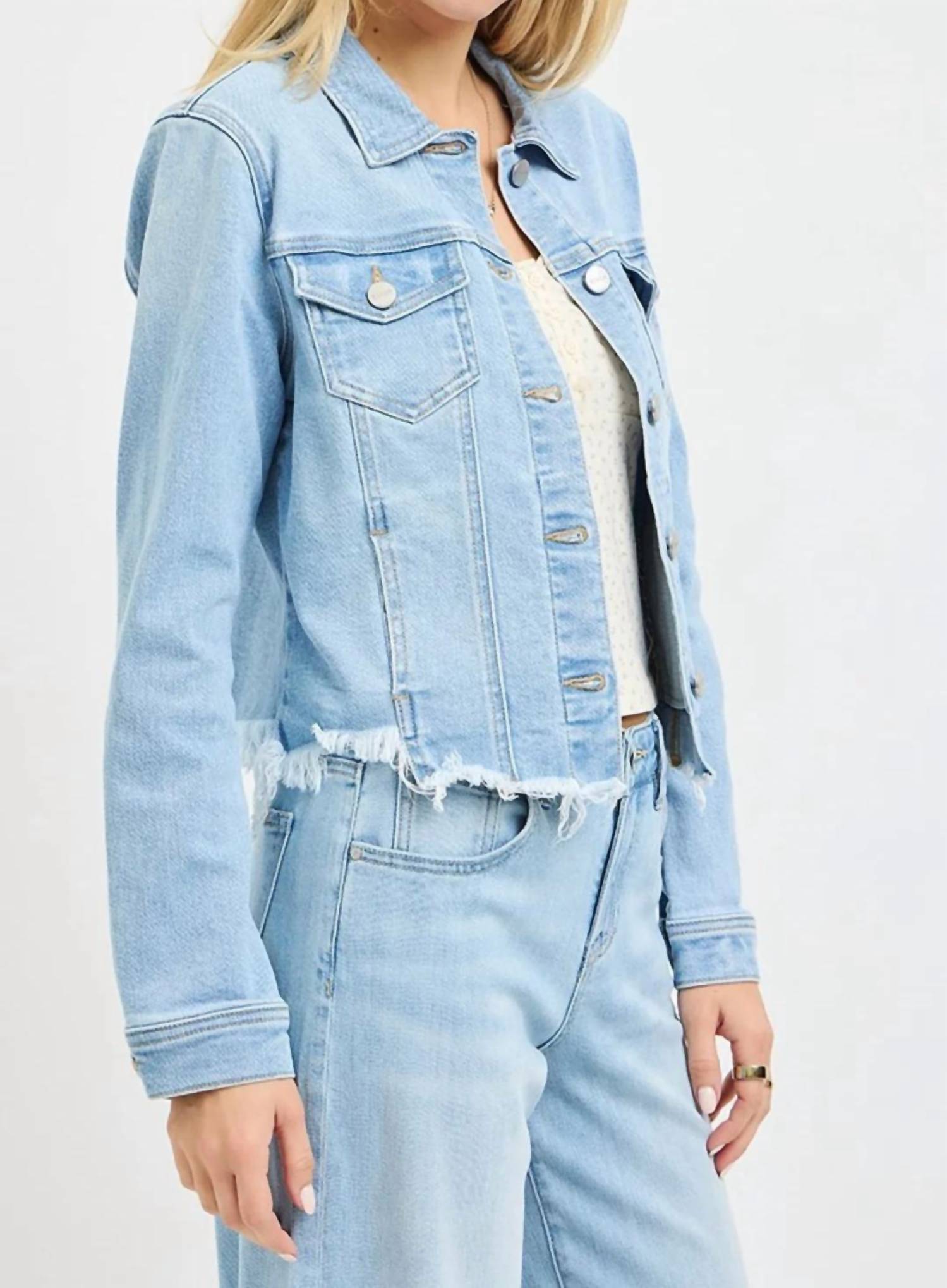 Risen - Irregular Frayed Hem Jean Jacket