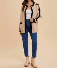 Anniewear - Contrast Trim Open Cardigan