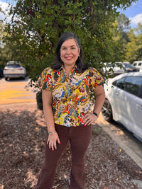 Pinch - Floral Print Puffed Sleeve Blouse Top