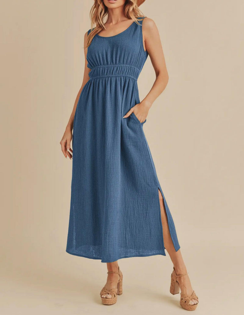 AEMI + CO Athens Gauze Maxi Dress in azure - women's dress