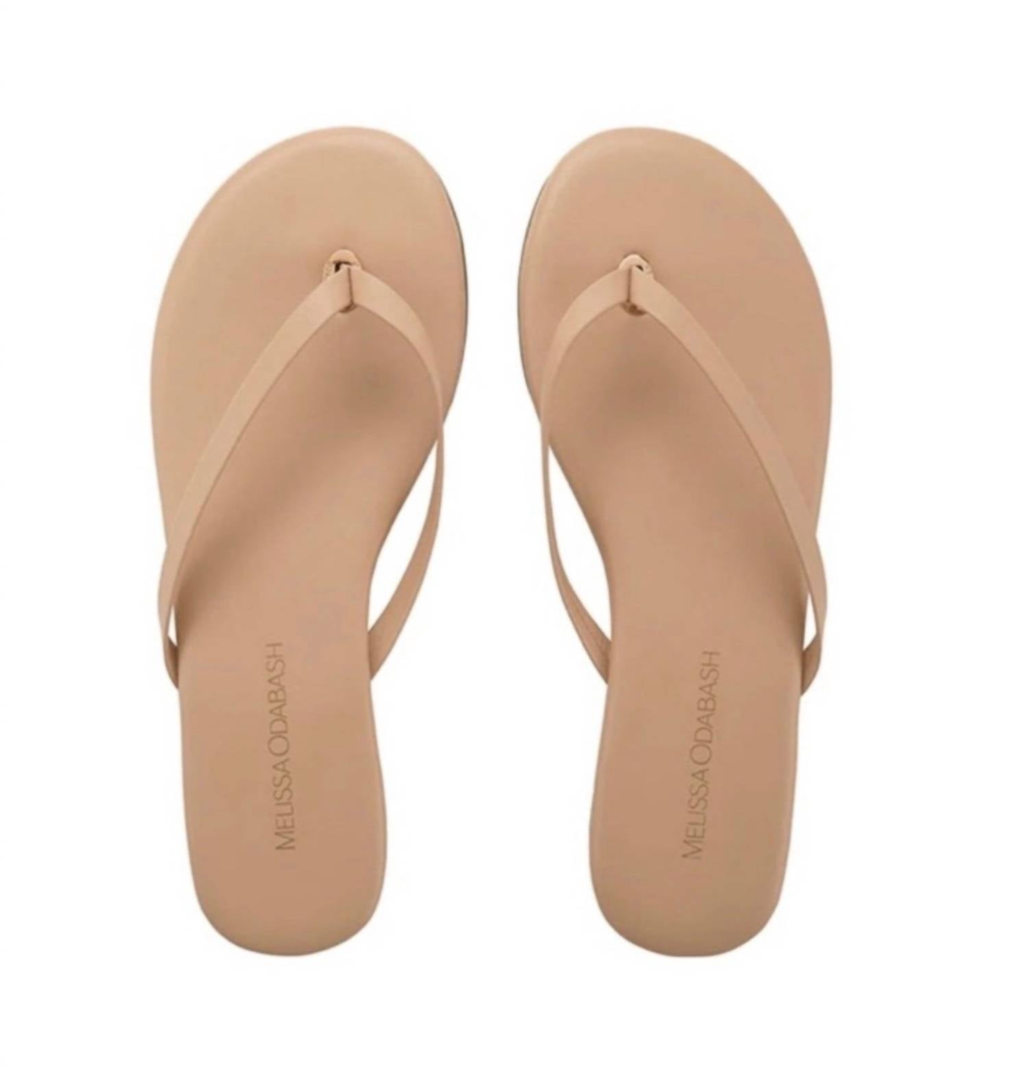 Melissa Odabash Women's Leather Flip Flops Sandal in nude - women's sandal - detail view