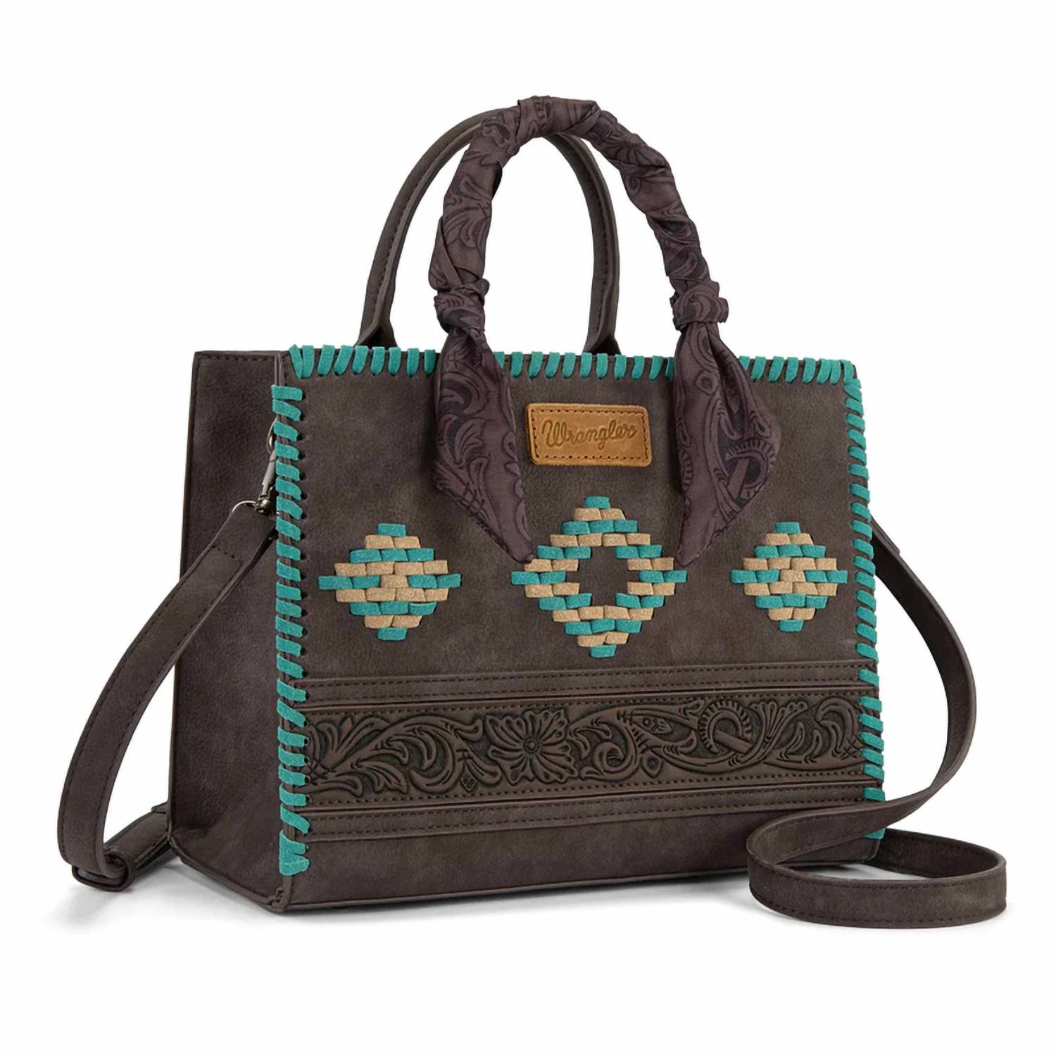 Wrangler AZTEC CROSSBODY WITH SCARF HANDLE TOTE in coffee - women's bag