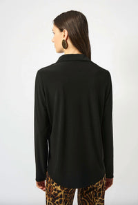 Joseph Ribkoff Silky Knit Button-front Straight Blouse in black 1 - women's blouse - detail view