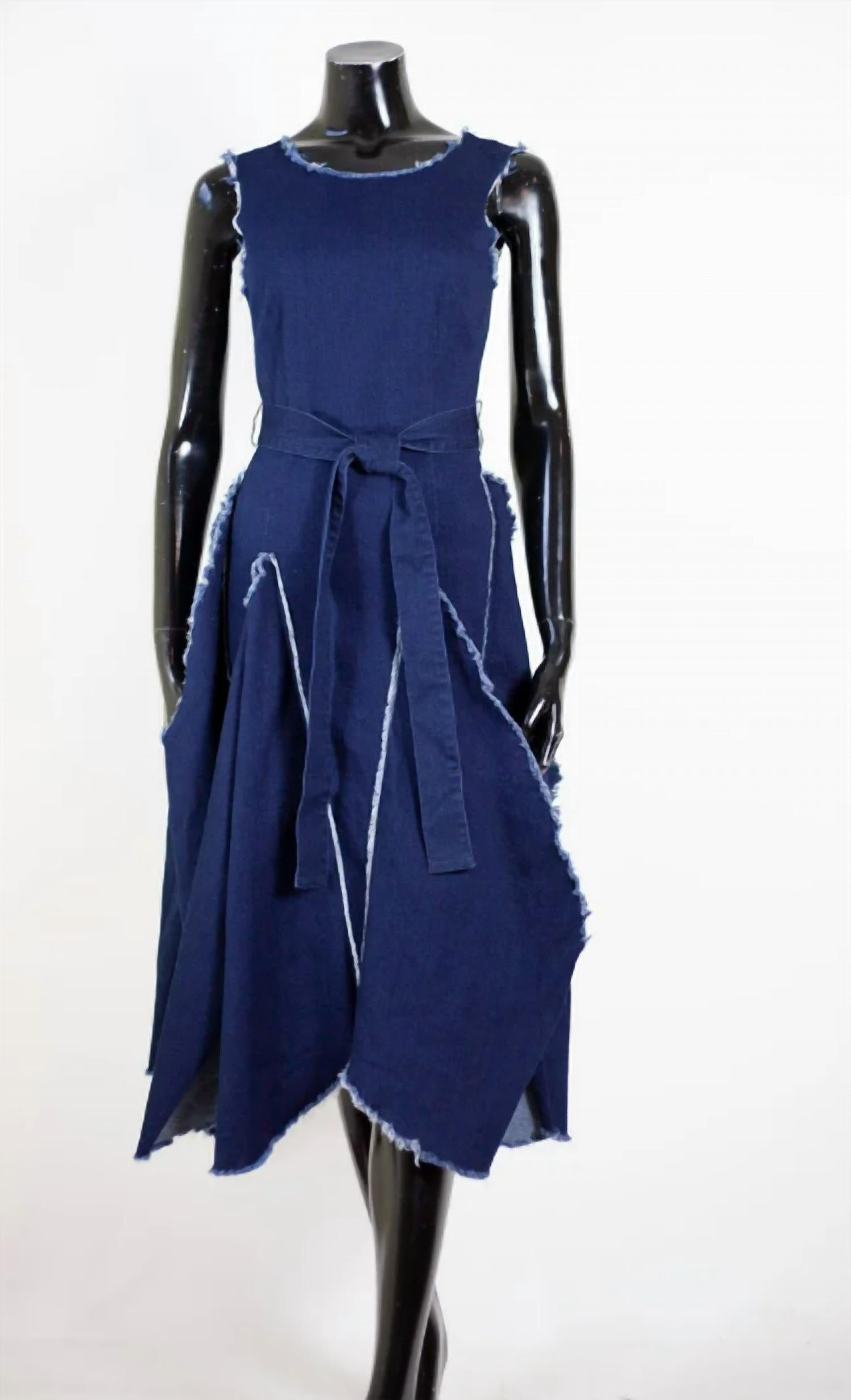 Samuel Dong - Women's Sleeveless Denim Dress with tie and belt