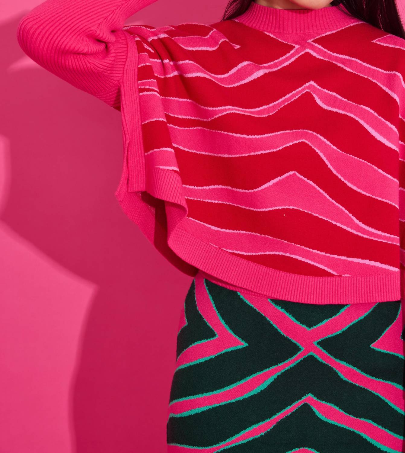 Alden Adair Leona Ziggy Lipstick Sweater in pink - women's sweater - detail view
