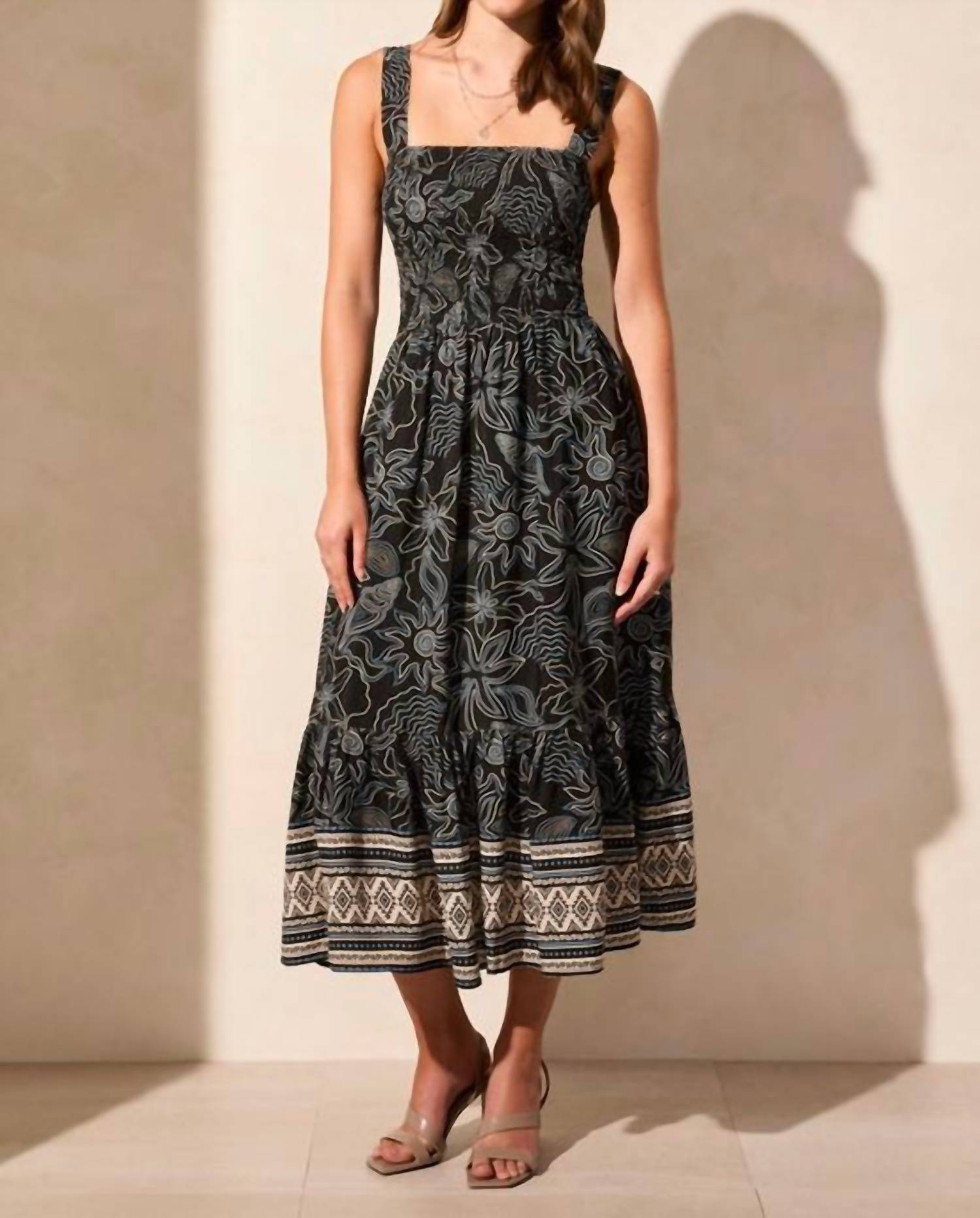 Tribal Femme - Square Neck Sleeveless Midi Dress