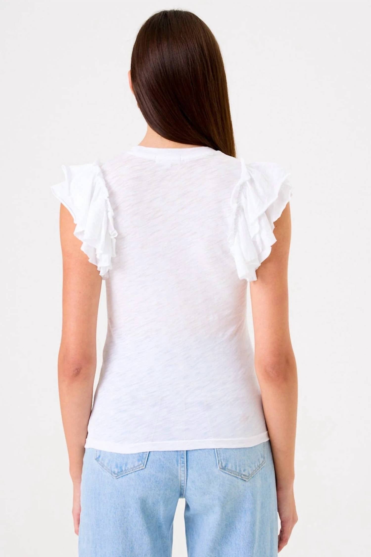 GOLDIE Sleeveless Double Ruffle Tee in white - women's blouse - alternate view