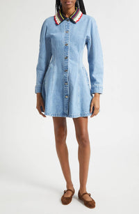 STINE GOYA Collared Coat Mini Dress in denim blue - women's dress